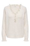 JDY - Strik - JDYLetty L/S V-Neck Frill Pullover Knit - Egret/Melange