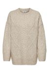 JDY - Strik - JDY Silja L/S Long Cable Pullover - Oatmeal Melange