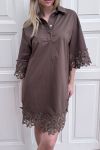 Continue - Kjole - Klara Embrodery Dress - Brown (Levering midt april)