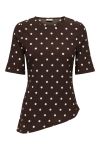 JDY - Top - Debbie S/S Asymmetrical Top - Coffee Bean Sandshell Dot (Levering midt juni)