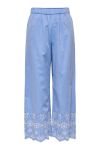 JDY - Bukser - Marina HW Emb. Ankle Pant - Blue Bonnet Bright White Embroidery