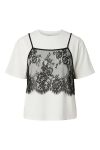 Pieces - T-shirt - Fnug LS Lace Singlet Layer Tee - Bright White/Black Lace Top