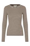 Mads Nørgaard - Bluse - 2x2 Cotton Stripe Tuba Tee LS - 2x2 Stripe Black Coffee/Vanill