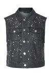 Pieces - Vest - Malika Rhinestone Denim Vest - Black washed (Levering start september)
