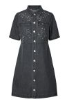 Pieces - Kjole - Malika SL Rhinestone Denim Dress - Black washed (Levering start september)