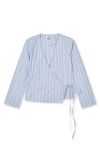 Mads Nørgaard - Bluse - Mia Poplin Pam Wrap Top - Pinstripe/Provence