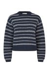 Modström - Strik - LineusMD Stripe O-neck - Navy Sky Soft White Stripe