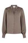 Neo Noir - Bluse - Massima Drapy Satin Blouse - Dark Taupe