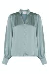 Neo Noir - Skjorte - Massima Drapy Satin Blouse - Smoke Green