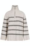 Neo Noir - Strik - Nevena Stripe Knit Blouse - Sand/Grey