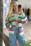 Noella - Cardigan - Ella Knit Cardigan - Green/Pink/White Mix