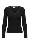 JDY - Bluse - Jdy Etoile L/S V-Neck Rib Top - Black