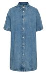 Pieces - Kjole - PC Kate SS A-Shape Denim Dress - Light Blue Denim