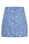 Pieces - Nederdel - PC May HW Short Denim Skirt - Medium Blue Denim/Emb Flowers 
