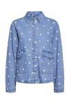Pieces - Skjorte - PC May LS Denim Shirt - Medium Blue Denim/Emb Flowers 