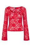 Pieces - Top - Pc Amalie Ls Lace Top - High Risk Red