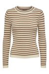 Pieces - Bluse - PC Crista LS O-neck Knit - Fossil With Birch Stripes