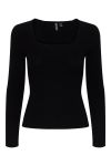 Pieces - Bluse - Pc Kalu Ls Square Neck Rib Knit Top - Black