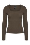 Pieces - Bluse - Pc Kalu Ls Square Neck Rib Knit Top - Morel