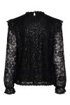 Pieces - Bluse - PC Olline Ls Lace Sequins Top - Black