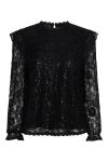 Pieces - Bluse - PC Olline Ls Lace Sequins Top - Black