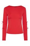 Pieces - Bluse - Pc Selina Ls O-Neck Bow Top D2D - High Risk Red
