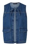 Pieces - Vest - Fenna O-Neck Tie Denim Vest - Dark Blue Denim