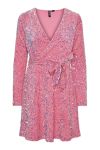 Pieces - Kjole - PC Ella LS Sequin Wrap Dress - Hot Pink
