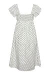 Pieces - Kjole - PC Malou SL Midi Frill Dress - Bright White/Black Dot