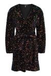 Pieces - Kjole - PC Stella LS Sequin Wrap Dress - Black