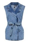 Pieces - Vest - Sabine Long Denim Vest - Medium Blue Denim