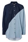 Pieces - Skjorte - PC Lena LS Oversized Denim Shirt - Light Blue Denim Color Blocked 