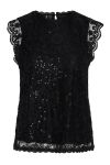Pieces - Top - Pc Olline Sl Lace Sequins Top Noos - Black