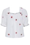 Pieces - Top - PC Selena SS Square Neck Top - Bright White Strawberries