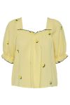 Pieces - Top - PC Selena SS Square Neck Top - Pale Banana Lemons