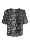 Pieces - Top - Pc Serena Sequin Ss O-Neck Top - Black/Silver