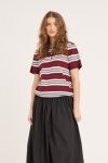 A-View - T-shirt - Polo Stripe Knit Blouse - Burgundy/white/blue