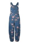 Pieces - Jumpsuit - Alice Oversize Dungaree - Medium Blue Denim/Floral Print (Levering i august)