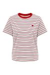 JDY - T-shirt - Pisa Life S/S Print Top - Cloud Dancer Thin Racing Red/Black Stripes + Racing Red Heart