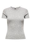 JDY - T-shirt - Lucky S/S O-Neck Top - Light Grey Melange/Soft Flower