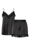 Pieces - Nattøj - Jenna Satin Nightwear Set - Black