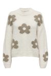 JDY - Strik - JDY Kilian Flower L/S Pullover Knt - Ecru