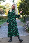 Y.A.S - Kjole - YAS PI LS Midi Dress S. - Black/Green Flower