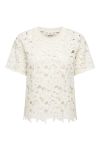JDY - T-shirt - Vanya S/S Lace Top - Cloud Dancer