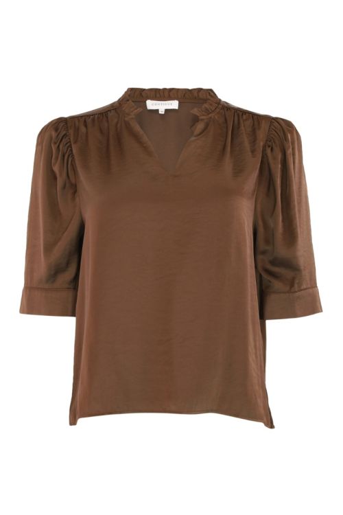 Continue - Bluse - Moe V Neck Satin - Brown