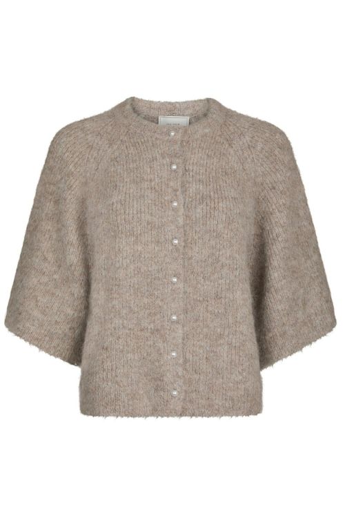 NEO NOIR Amaya Fluffy Knit Cardigan Beige Melange