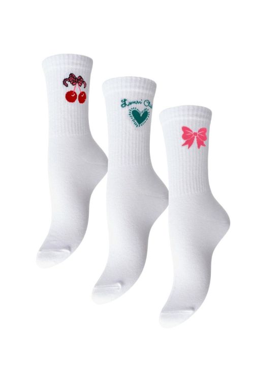 Pieces - Strømper - Sanni Socks 3 Pack - Bright White/Bow/Cherry/Lovers