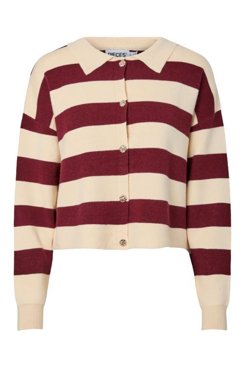 Pieces PCJASSY LS POLO KNIT CARDIGAN D2D Winetasting Birch