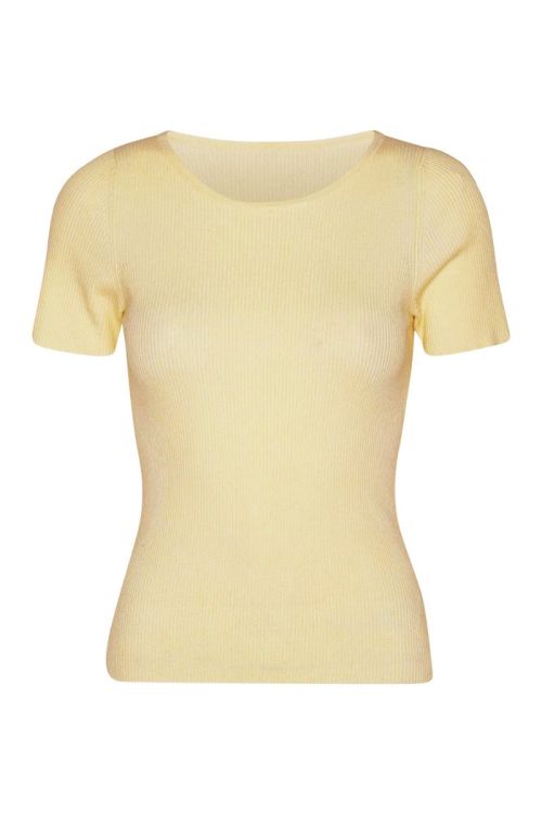 A-View T-shirt Rib Knit Short Sleeve Top Pale yellow Front