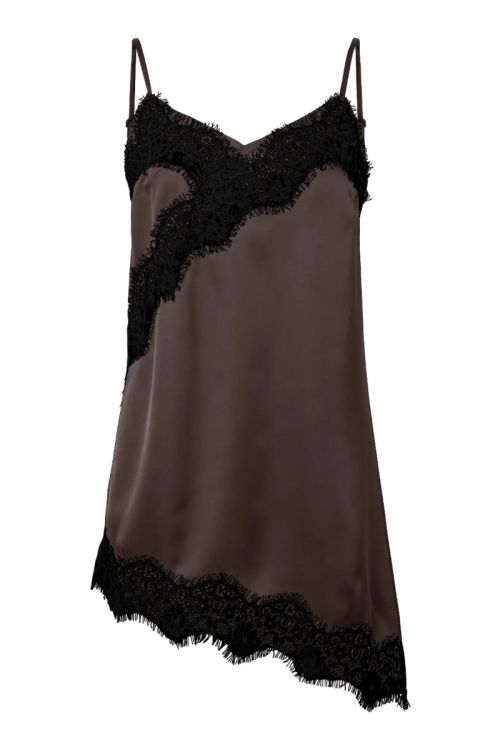Pieces PCARIEL ASSYMETRIC LACE TOP D2D PP BC Hot Fudge Black lace